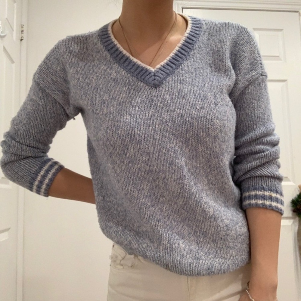 Blue/white Varsity Shaker Sweater with slide slits - Picture 1 of 5